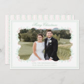 Waterverf Roze Bow Greenery kerstfoto Feestdagenkaart (Voorkant / Achterkant)