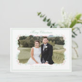 Waterverf Roze Bow Greenery kerstfoto Feestdagenkaart (Staand voorkant)