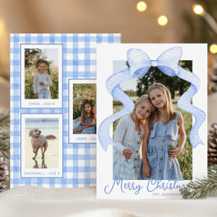 Waterverf Roze Bow Ribbon Sash Kerstfoto Feestdagenkaart
