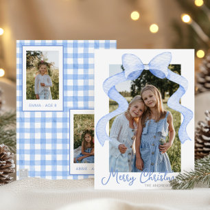 Waterverf Roze Bow Ribbon Sash Kerstfoto Feestdagenkaart
