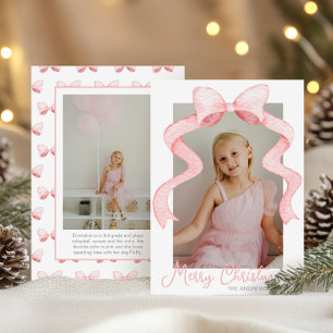 Waterverf Roze Bow Ribbon Sash Kerstfoto Feestdagenkaart