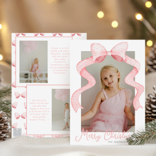 Waterverf Roze Bow Ribbon Sash Kerstfoto Feestdagenkaart