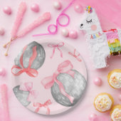 Waterverf Roze Bow Ribbon Zilveren Disco Ball Pape Papieren Bordje (Feest)