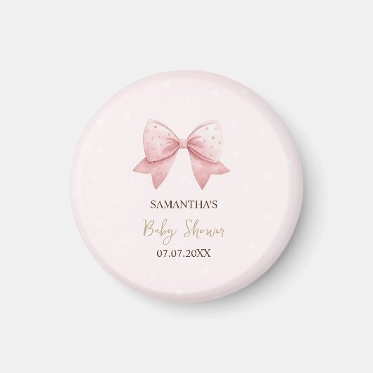 Waterverf Roze Bow Stippen Baby shower Magneet (Voorkant)