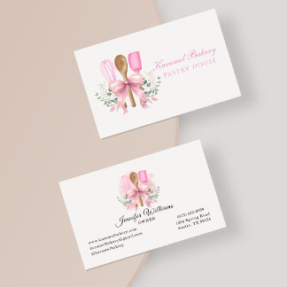 Waterverf Roze Bow Utensil Bakery Visitekaartje