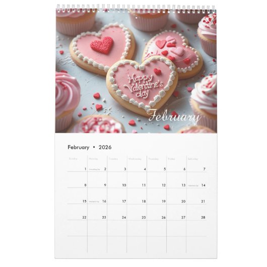 Waterverf Roze Bow Utensils Bakkerij Kalender (Feb 2026)