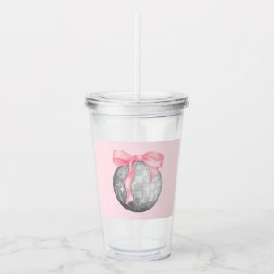 Waterverf Roze Bow Zilveren Discobal Acryl Drinkbeker