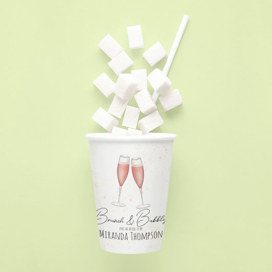 Waterverf Roze Bruiloft Brunch en Mousserende Brui Papieren Bekers