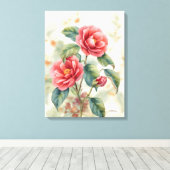 Waterverf Roze Camellia Bloemenschilderij op Canv Canvas Afdruk (Insitu (Houten vloer))