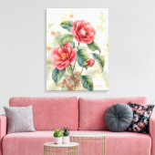 Waterverf Roze Camellia Bloemenschilderij op Canv Canvas Afdruk (Insitu (Woonkamer))