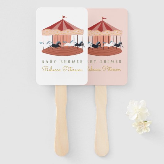 Waterverf Roze carrousel Baby shower Hand Fan Handwaaier (Voorkant en achterkant)