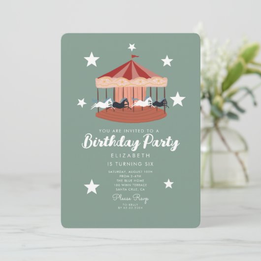 Waterverf roze Carrousel Birthday Kaart (Staand voorkant)