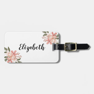 Waterverf Roze Cheery Botanical Gepersonaliseerd Bagagelabel