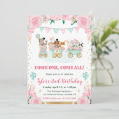 Waterverf Roze Circus Dieren Verjaardagsfeest Kaart (Staand voorkant)