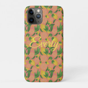 Waterverf Roze Citroen Fruit Persoonlijk iPhone 11 Pro Hoesje
