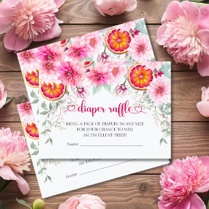 Waterverf Roze & Citrus Luier Raffle Baby shower Informatiekaartje