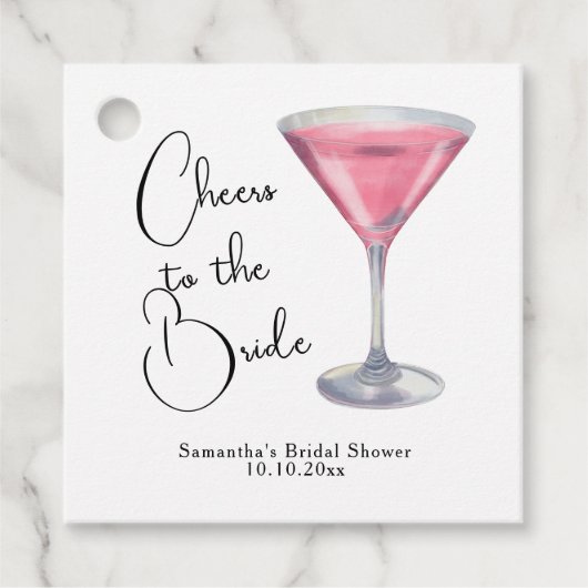 Waterverf Roze Cocktail Bruidsfeest Bedankjes Labels (Voorkant)