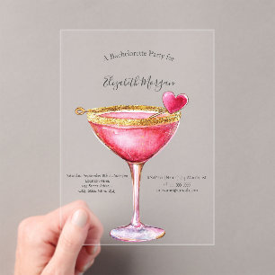 Waterverf Roze Cocktail Hart Meisjesuitje Acryl Uitnodigingen