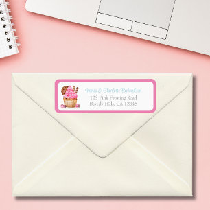 Waterverf Roze Cupcake Chocolade Retouradres Etiket