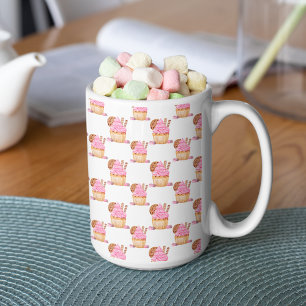 Waterverf roze cupcake met chocolade patroon koffiemok
