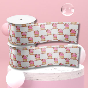 Waterverf roze cupcake met chocoladepatroon lint