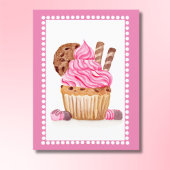 Waterverf Roze Cupcake Met Verjaardagschocolade Briefkaart