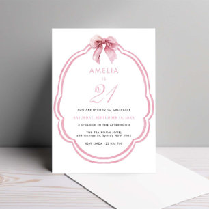 Waterverf Roze Dainty Bow 21e verjaardag Kaart