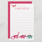 Waterverf Roze Dinosaur Briefpapier (Voorkant / Achterkant)