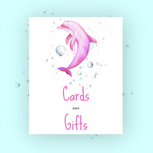 Waterverf roze dolfijn - kaarten en cadeaus poster