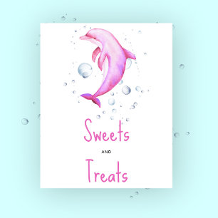 Waterverf roze dolfijn - snoepjes en lekkernijen poster