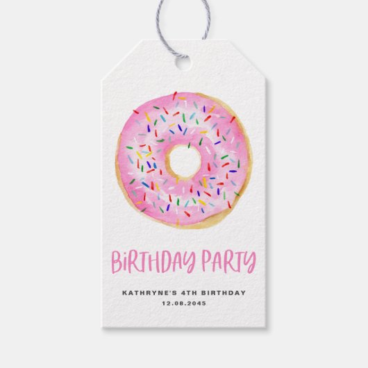 Waterverf Roze Donut Sprinkles Birthday Dank je Cadeaulabel (Voorkant)