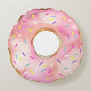 Waterverf Roze Donut Sprinkles Cute Doughnut Rond Kussen