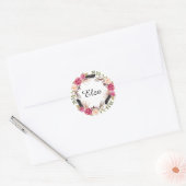 Waterverf Roze Elegante Bloemen en veren Ronde Sticker (Envelop)