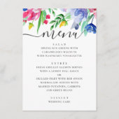 Waterverf roze en blauw bloementuin bruiloft menu (Voorkant)
