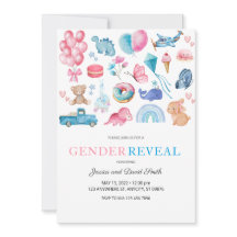 Waterverf Roze en Blauw Geïllustreerde Geslachtson