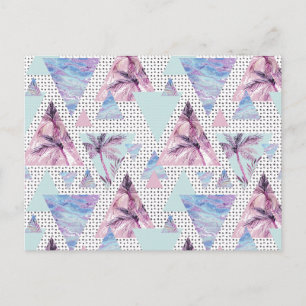 Waterverf roze en blauw palmpatroon briefkaart