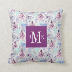 Waterverf roze en blauw palmpatroon kussen