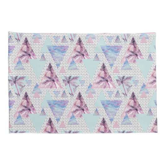 Waterverf roze en blauw palmpatroon kussensloop (Achterkant-Rechts)