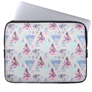 Waterverf roze en blauw palmpatroon laptop sleeve