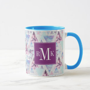 Waterverf roze en blauw palmpatroon mok