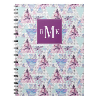 Waterverf roze en blauw palmpatroon notitieboek