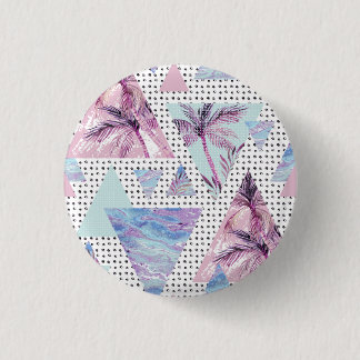 Waterverf roze en blauw palmpatroon ronde button 3,2 cm