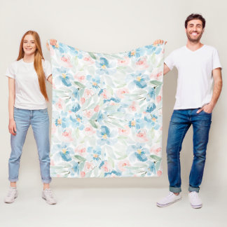 Waterverf roze en blauwe bloemen Wit Fleece Deken