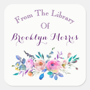 Waterverf roze en Blauwgroen bloemboekenplaat Vierkante Sticker