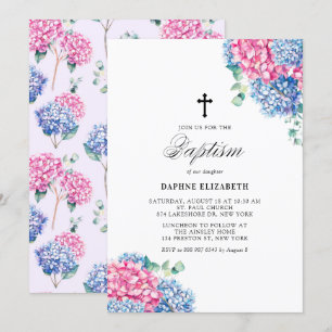 Waterverf Roze en Blue Hydrangeas Baptisme Kaart