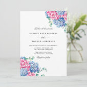 Waterverf Roze en Blue Hydrangeas Wedding Kaart (Staand voorkant)