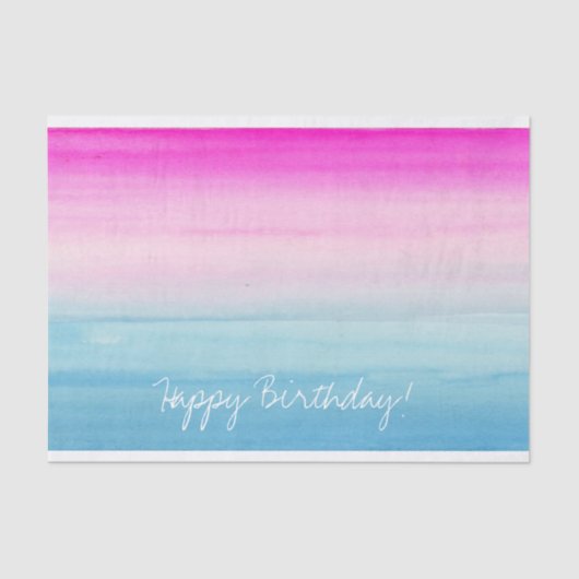 Waterverf Roze en Blue Ombre | Fijne verjaardag Tissuepapier (Voorkant)