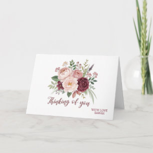 waterverf roze en bordeauxrood Floral Sympathy Car Kaart