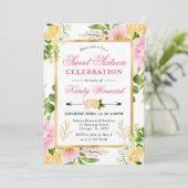 Waterverf Roze en Geel Bloemen Sweet 16 Kaart (Staand voorkant)