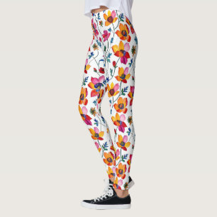 Waterverf Roze en Gele Bloemen Leggings